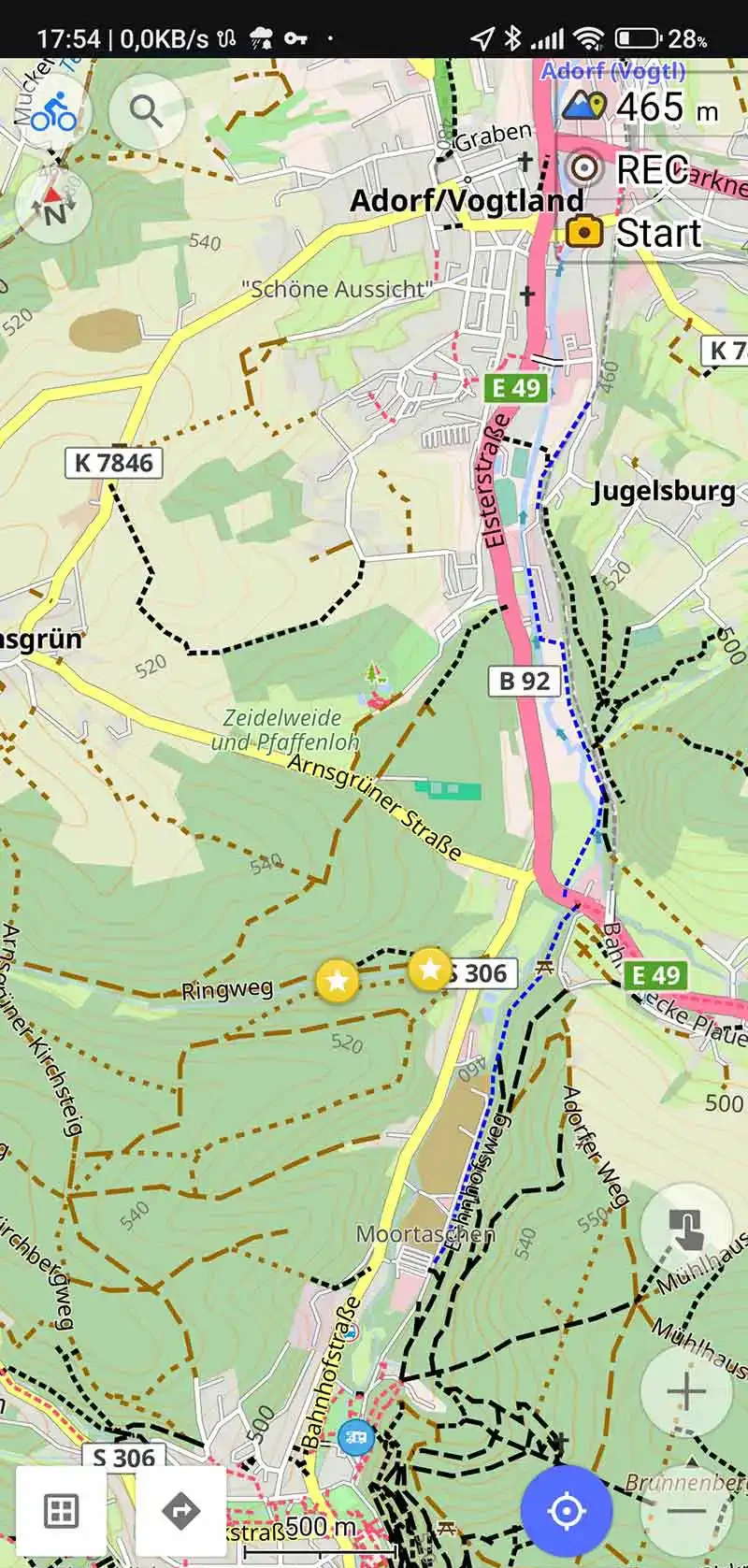 Screenshot vom Smartphone, OsmAnd+